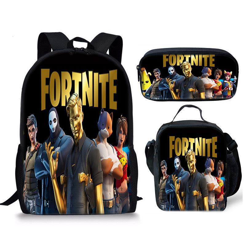 3 pièces Sac à dos d'activité Fortnite Anime Dessin animé Cartable Grande capacité Étudiant Sacs d'école Trousse à crayons Mignon et Charmant Sac à lunch Date de naissance Cadeau