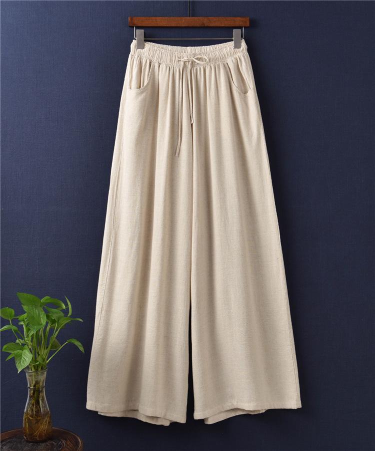 2025 Spring/Summer Nianbaixiu Women's Cotton Linen Wide-Leg Trousers - Zen-Inspired Light Retro Style