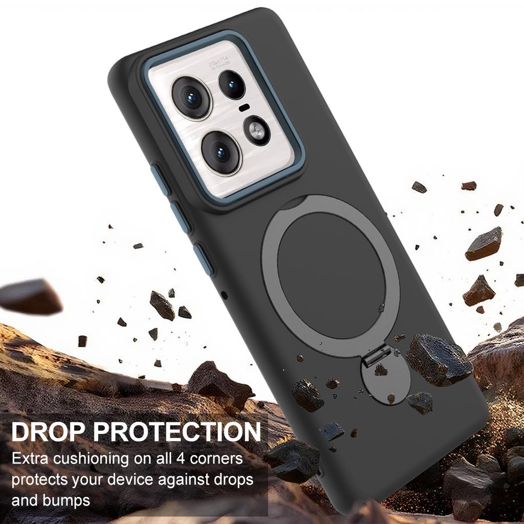 For Motorola Edge 50 Pro 5G Magnetic Case Rotating Ring Kickstand TPU + PC Back Cover
