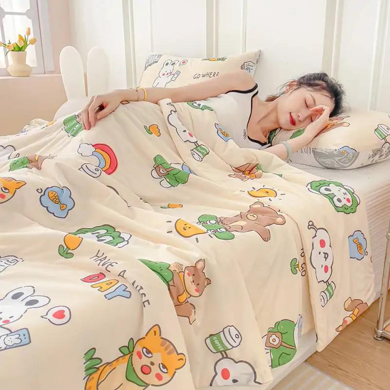 

2024 New Solid Color Printing Knitted Cotton Soybean Quilt Summer Quilt Airable Cover 110x150cm