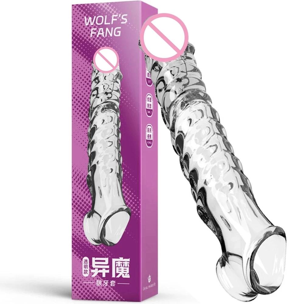 Penis Extension Sleeve Vibrator Extender 8cm Reusable Condoms Soft Delay Ejaculation Dick Sleeve Adult Sex Toys For Men Women