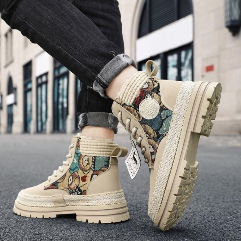 

Осенне-зимняя мода Плюс Плюс Бархатные Теплые Мужские Хлопковые Ботинки с Высоким Голенищем Толстая Подошва Увеличивающие Рост Рабочая Обувь Мужские Ботинки 43 бежевый