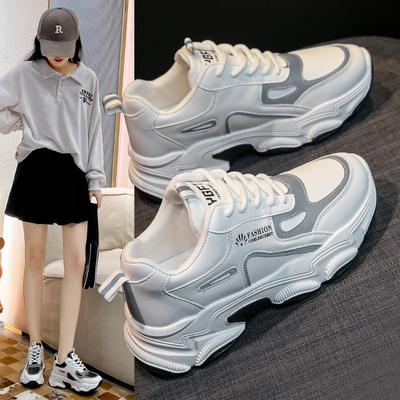 Sneakers Spring, Autumn and Winter New Color Matching Thick-soled Dad Shoes Ins Trendy Leather Surface Breathable Casual Running Shoes