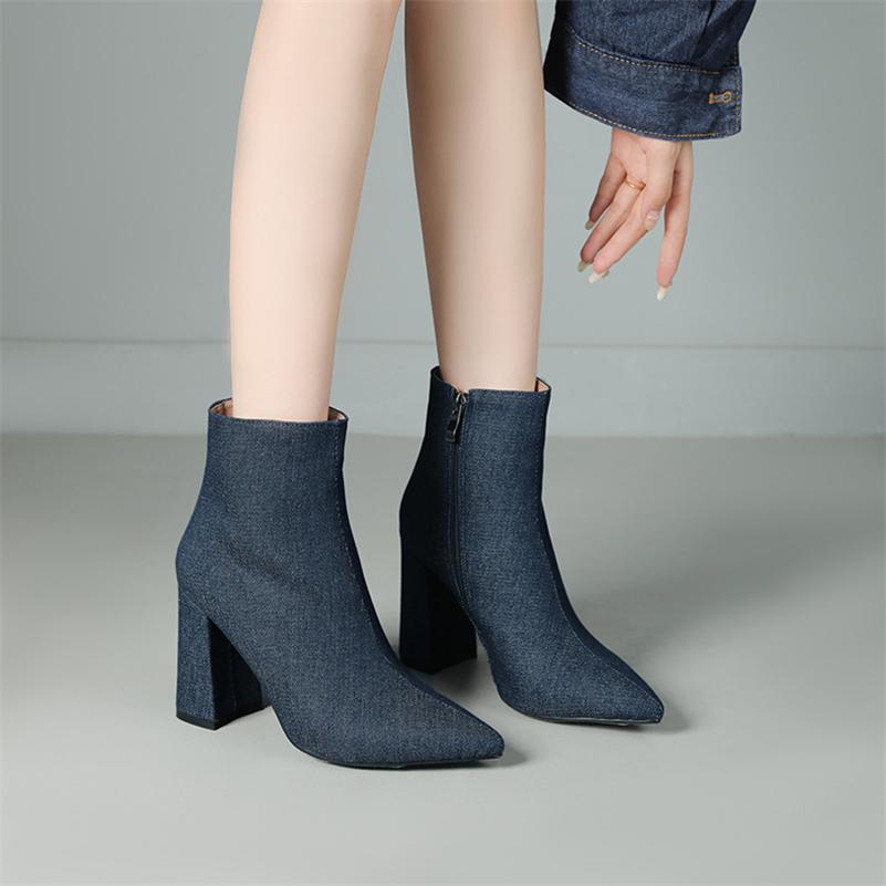 Meotina Botines de mujer con punta en pico, tacones altos gruesos