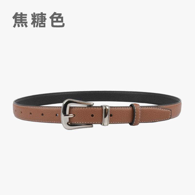 The First Layer Of Cowhide Lychee Pattern Leather Women'S Belt Belt With Jeans Casual Pants Width 2.3Cm Pin Buckle Summer