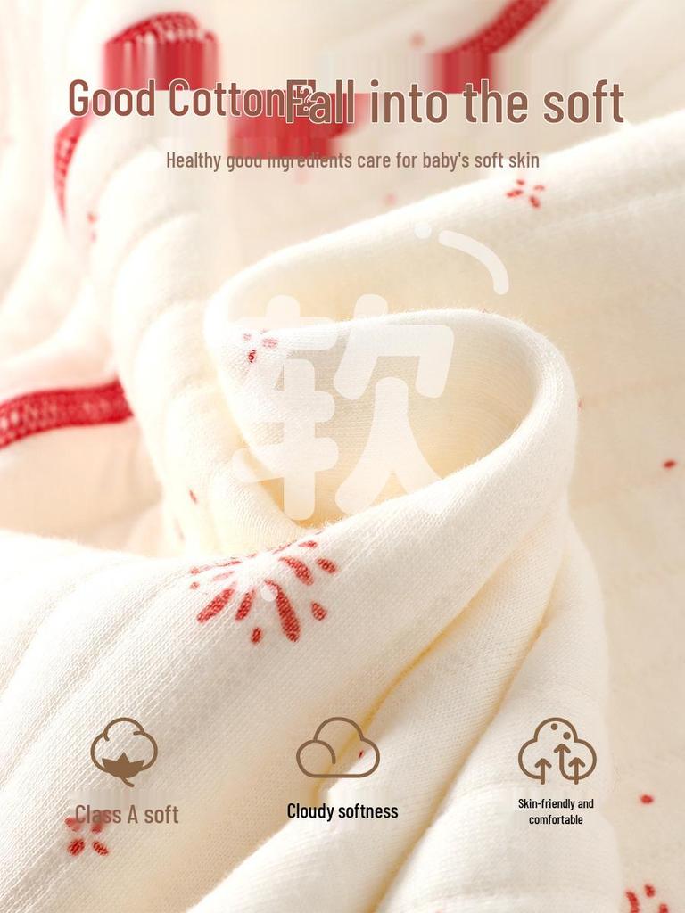 Unisex Newborn Romper: Red Three-Layer Quilted, Warm for Autumn/Winter, Perfect for Chinese New Year, Class A Quality