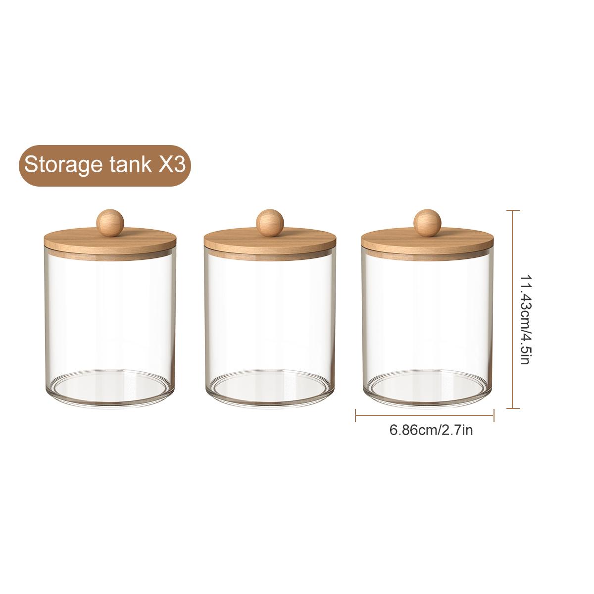

3/4Pcs Bathroom Organizer Set Qtip Holder Dispenser with Bamboo Lids Clear Acrylic Storage Box for Cotton Ball/Swabs Storage NEW