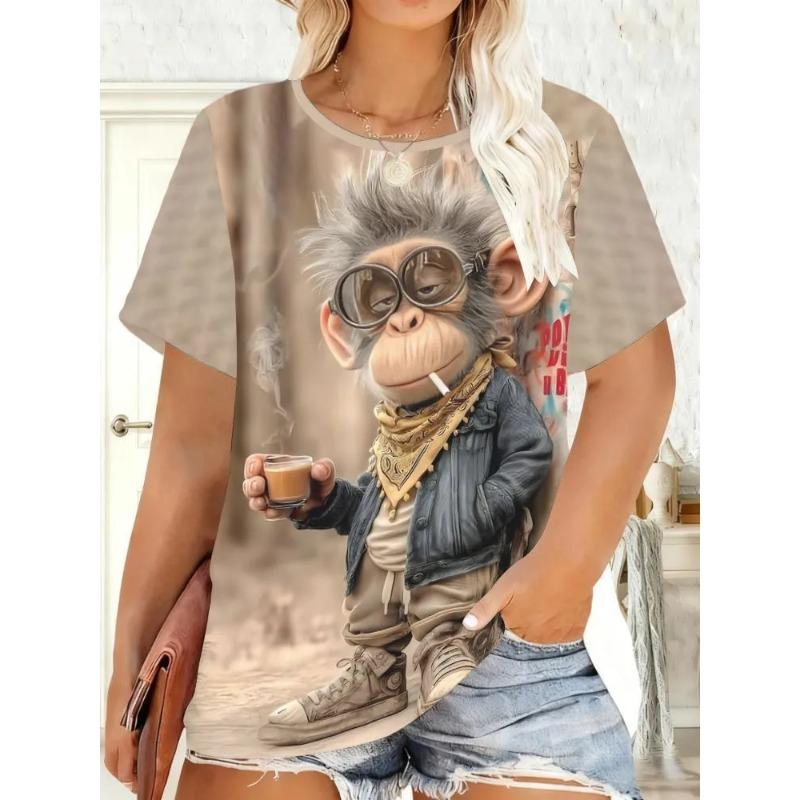 T-shirt Estiva alla Moda Stampata in 3D da Donna Traspirante Casual