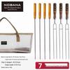 Korean Outdoor BBQ Skewers: 7-Piece Stainless Steel Set with U-Shaped Wooden Handles