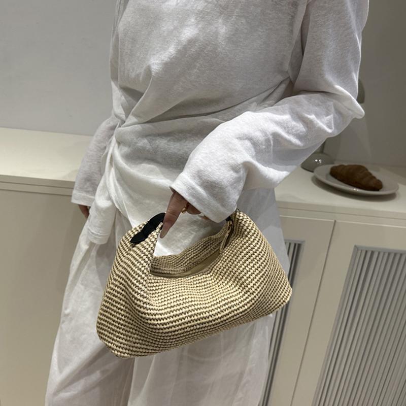 Raffia Straw Woven Clutch Purse Hobo Dumpling Women Handbag Summer Beach Grass Braided Solid Color Evening Bag KTB