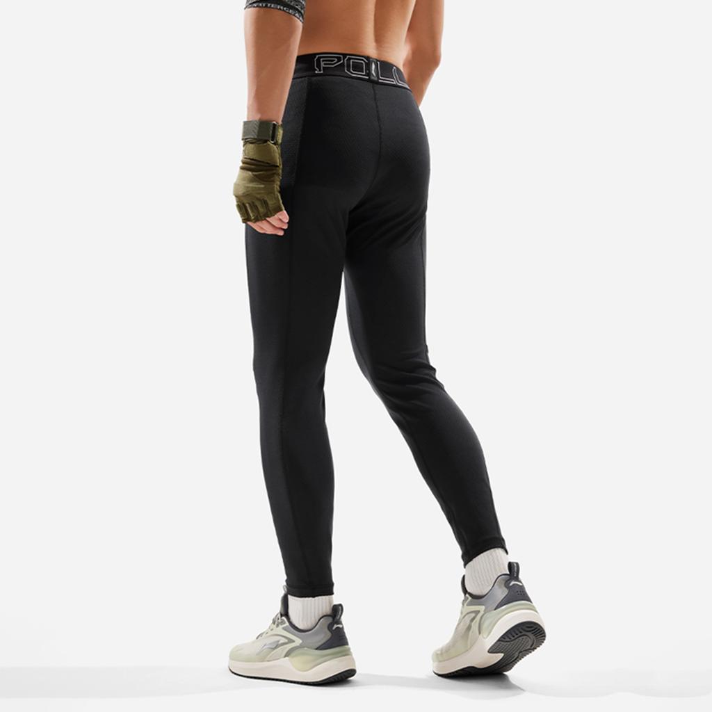 Li-Ning Fitness Series Solid Color Slim Fit Mid Waist Sports Long Pants Men bottoms Black AULU075-1