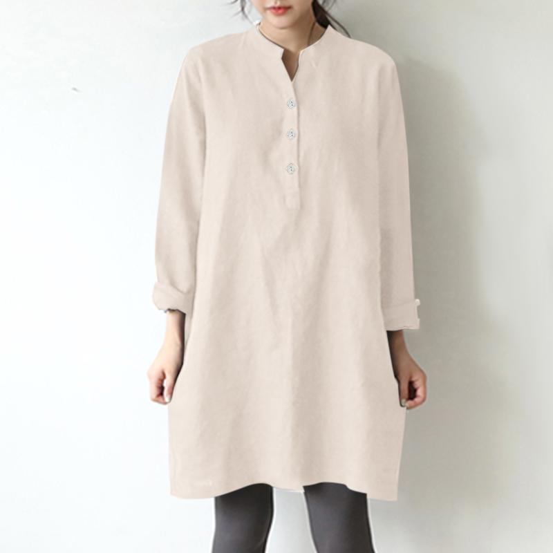 

ZANZEA Женские свободные повседневные рубашки с воротником-стойкой и длинным рукавом 5XL