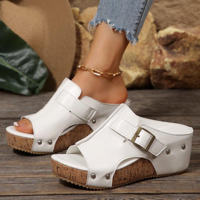 Fashion Outdoor Adjustable Strap Platform Sandals Women Summer Rivet Solid Wedges Women'sandals Slip-on Walking Sandles Woman
