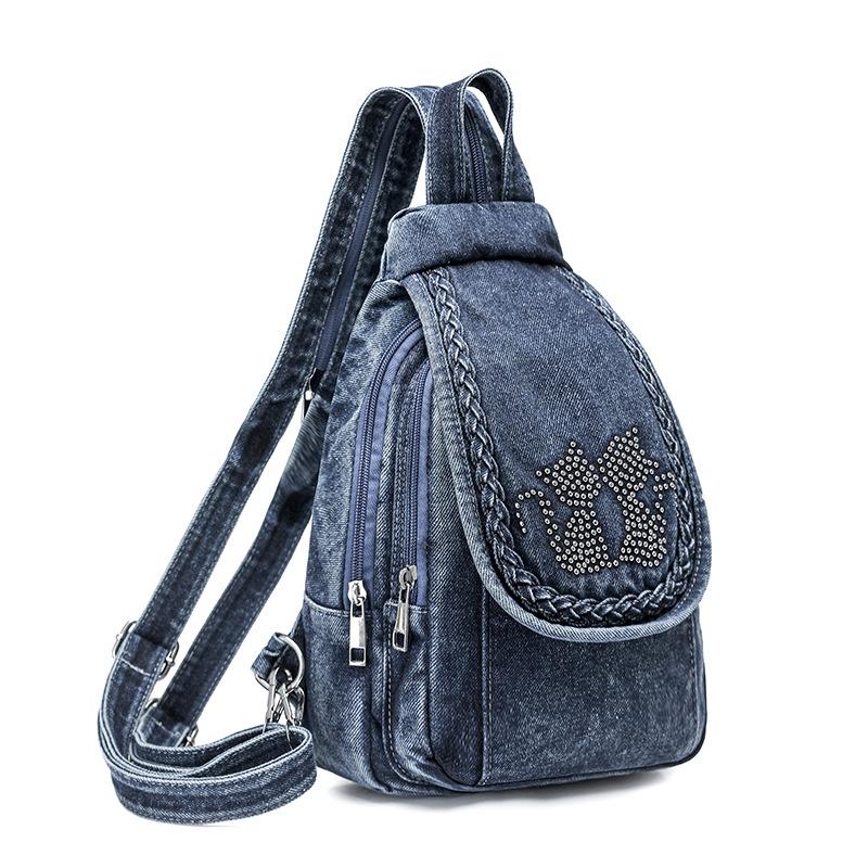 Zaino Borsa a Tracolla da Donna Borsa da Petto Multiuso Zaino in Denim All-match