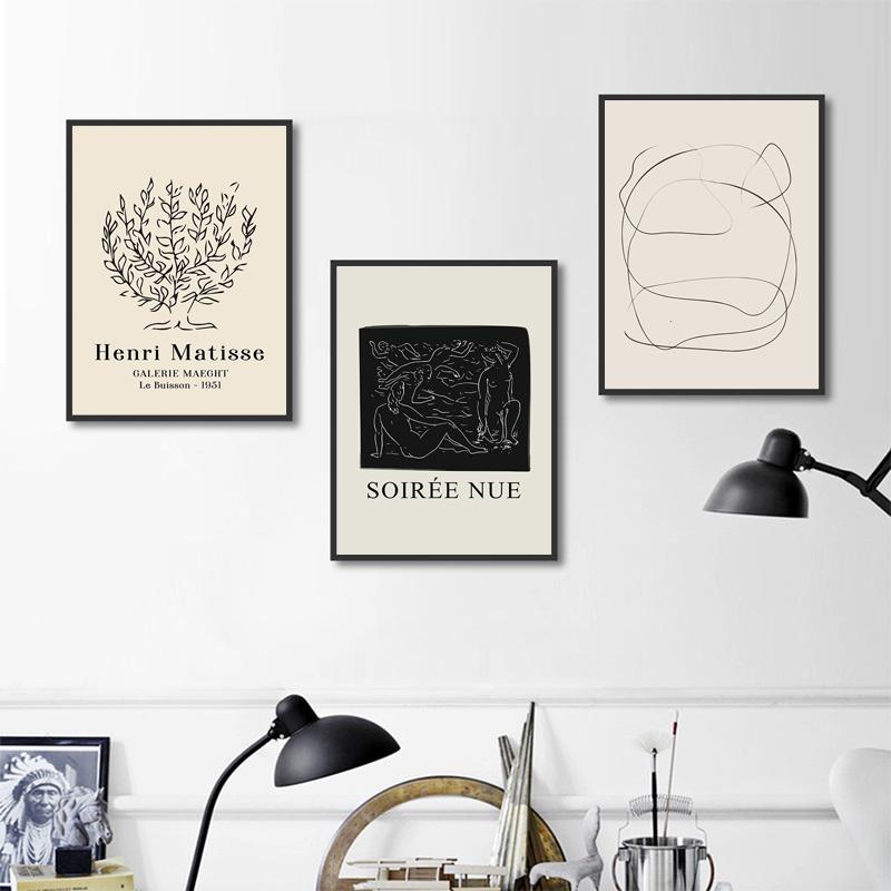 Abstract Lines Matisse Picasso Retro Posters Print Vintage Canvas Painting Wall Art Pictures for Interior Living Room Home Decor