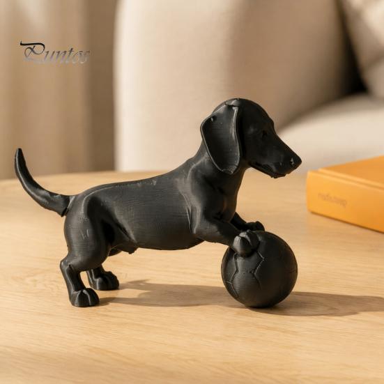 Creative Desk Accessories Mini Dachshund Football Figurine, Matte Black 3D Printed Statue, Statue Modern Style Minimalist Ornament for Home