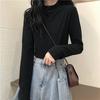 Velvet Semi-High Neck Long-Sleeve Shirt - Slimming & Warm Women's Autumn/Winter Top