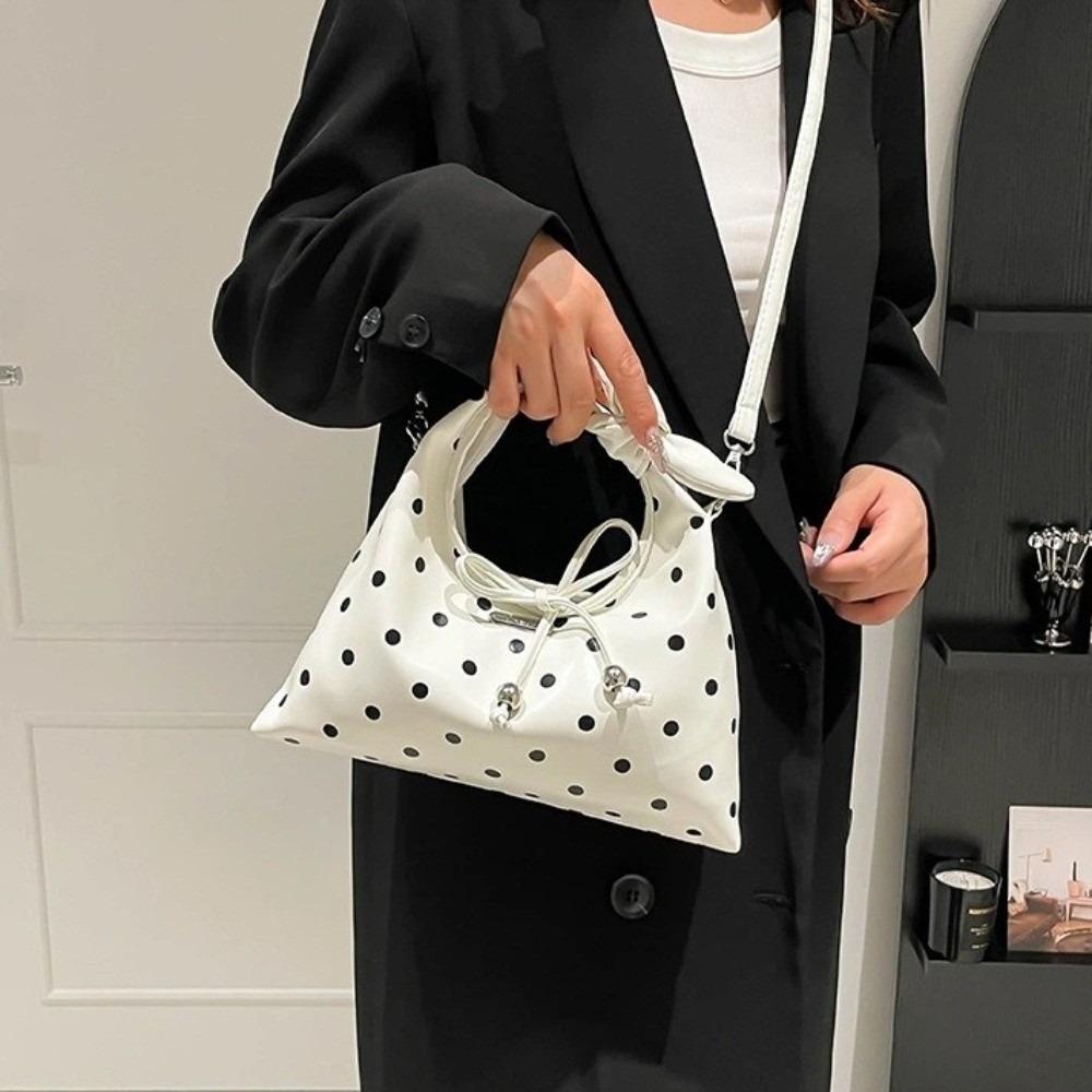 Fashion Polka Dot Shoulder Bag Bow Tie Rope PU Leather Polka Dot Handbag Hand-held Small Bag Women