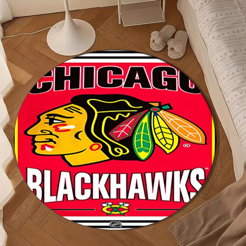 Στρογγυλό Χαλί με Λογότυπο Chicago Blackhawks για Σαλόνι, Υπνοδωμάτιο, Χώρο Παιχνιδιού, Χαλί Καρέκλας, Χαλί Περιοχής, Κυκλικό Χαλί, Μεγάλο Μέγεθος Διακόσμηση Ανεμιστήρα Χριστουγεννιάτικο Δώρο