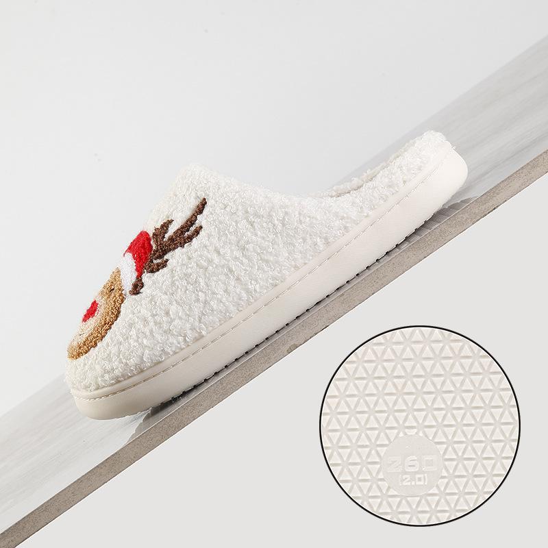 New Home Christmas Elk Warm Winter Cotton Slippers Couple Men and Women Thick-soled Soft-soled Shoes Thick Non-slip Cute