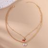 Cute Multi Layer Lover Heart Necklaces for Women Girls Cherry Pendant Necklace Chain Party Holiday Jewelry Gift