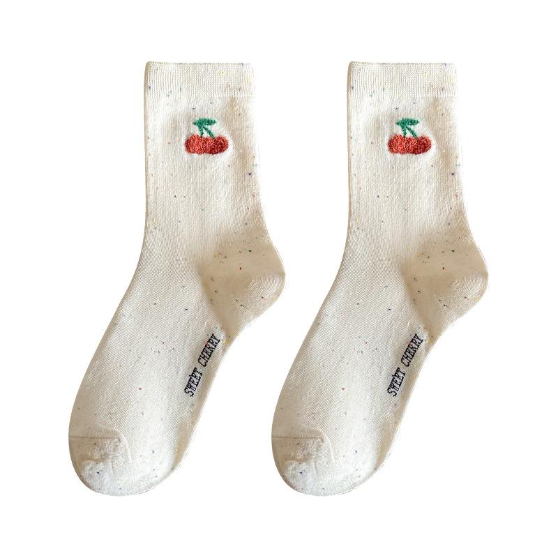 Ladies Spring and Autumn Trend New Lovely All Ideas Yarn Cartoon Bear Cherry College Wind Tube Pile Socks
