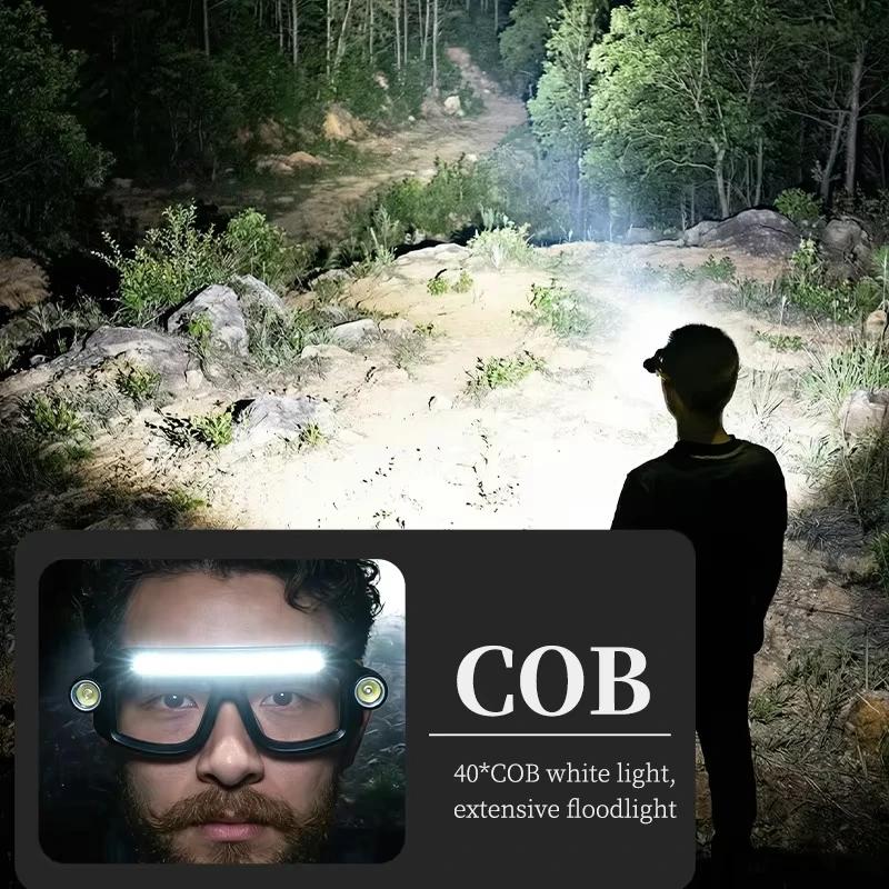 COB LED Glasses Headlamp with Type-C Rechargeable Hands-Free Eyeglass Light Waterproof Head Light for Night Work Hiking