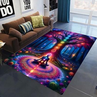 Tapetes de Área com Design de Chakras de Meditação Tapete Antiderrapante para Decoração de Quarto Sala de Estar Tapete para Casa Espiritual Decoração de Sala de Estar
