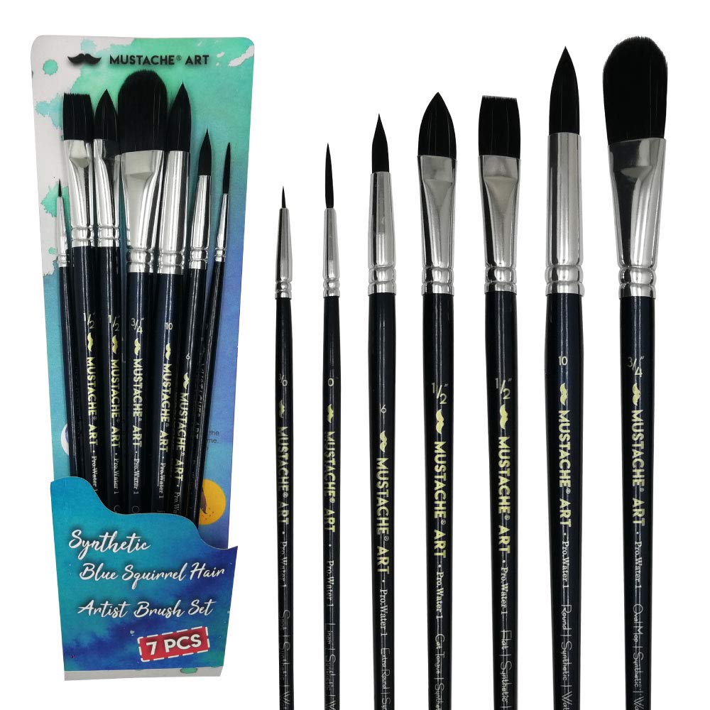 7-Piece Watercolor Artist Brush Set - Synthetic Squirrel Hair Art Paint Brushes for Watercolor, Acrylic, and Gouache Painting