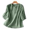 Camicia da Donna Ricamata Floreale Manica a 3/4 a Palloncino Vestibilità Larga Pullover Top Orlo Curvo Casual Estiva Blusa Traspirante Quotidiano