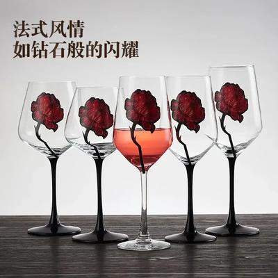 1 pièce Tasse à motif Rose Rouge Dessinée à la Main Mariage Verre à Vin Rouge Champagne Saint-Valentin Mariage Verre à Vin Motif Rose