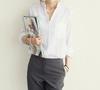 Women's Plus Size Loose Linen Long Sleeve White Shirt - 1688 Autumn Collection