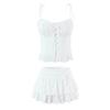 2026 French Style Women's Suit: Embroidered Bandeau Top + Low-Waist Lace-Up Skirt