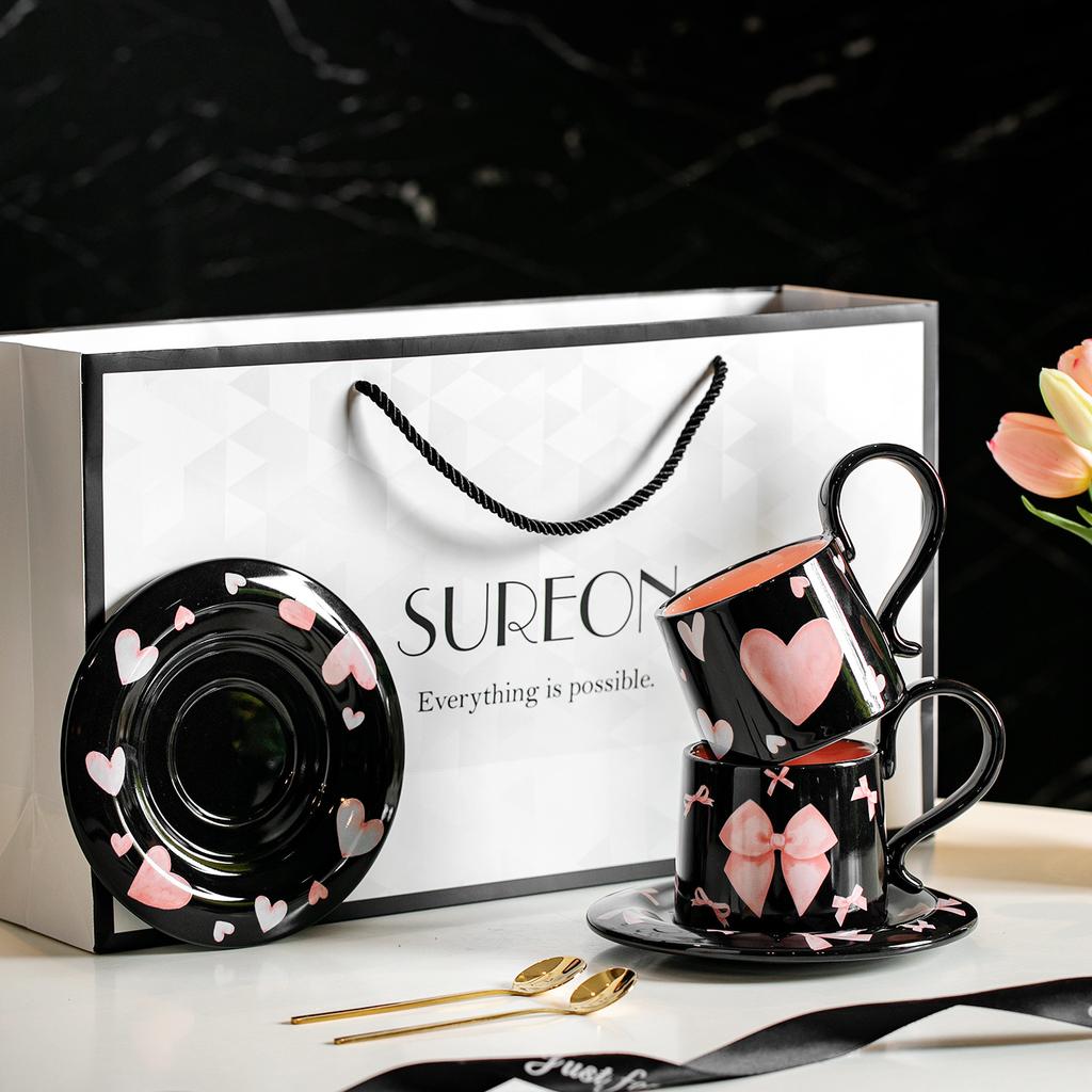 Love Bow Coffee Cup and Saucer Set Gift Box Housewarming Wedding Souvenir Birthday Gift Afternoon Tea