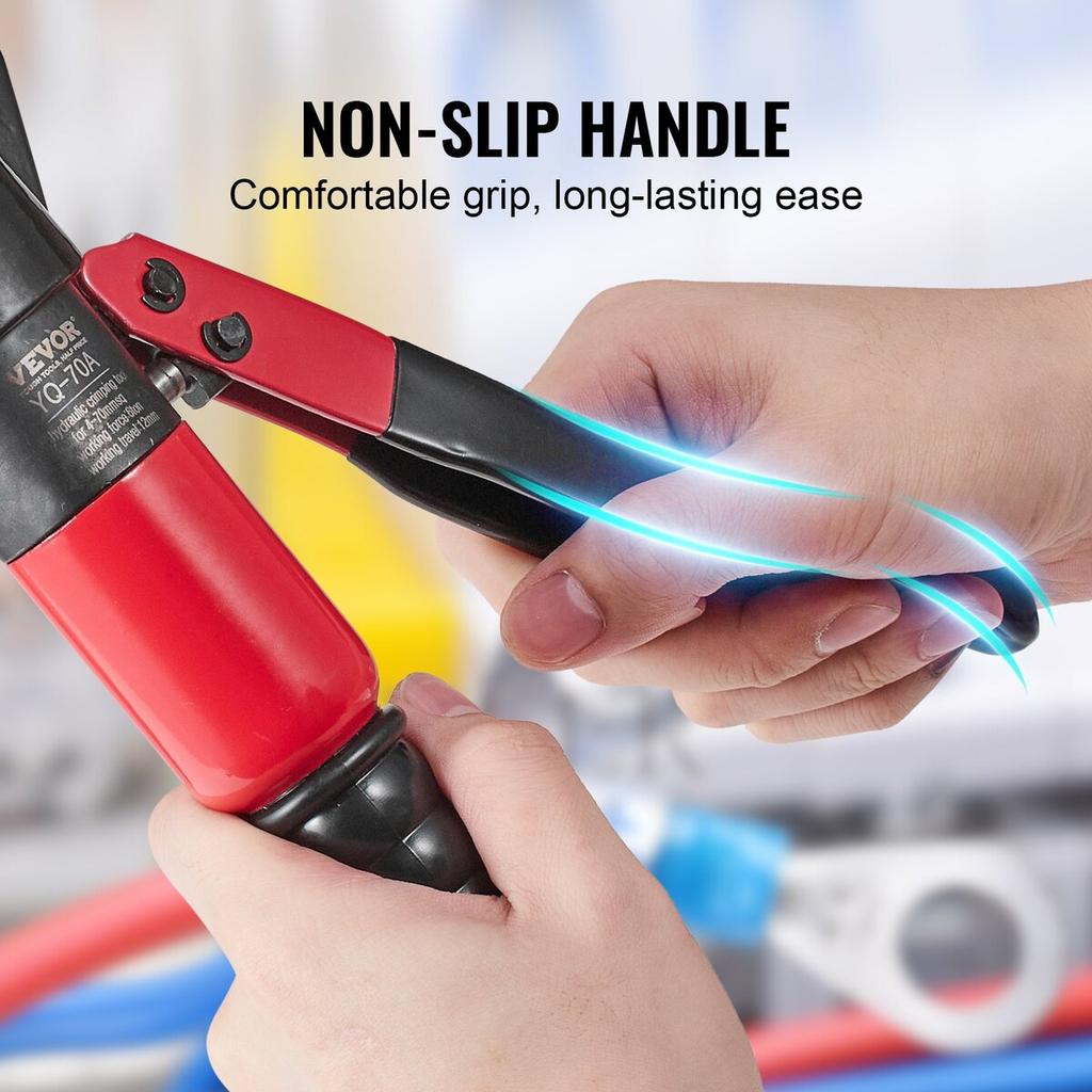 Crimping Tool, AWG12-2/0 Copper And Aluminum Terminal Battery Lug Hydraulic Crimper, with a Cutting Pliers, Gloves, 10pcs Copper Ring Connectors, 8 x