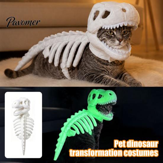 Pet Photography Prop Dinosaur Skeleton Costume, Glow-in-The-Dark 3D Apparel, Halloween Holiday Party Dog Clothes Dino Outfit for Dogs Cats,