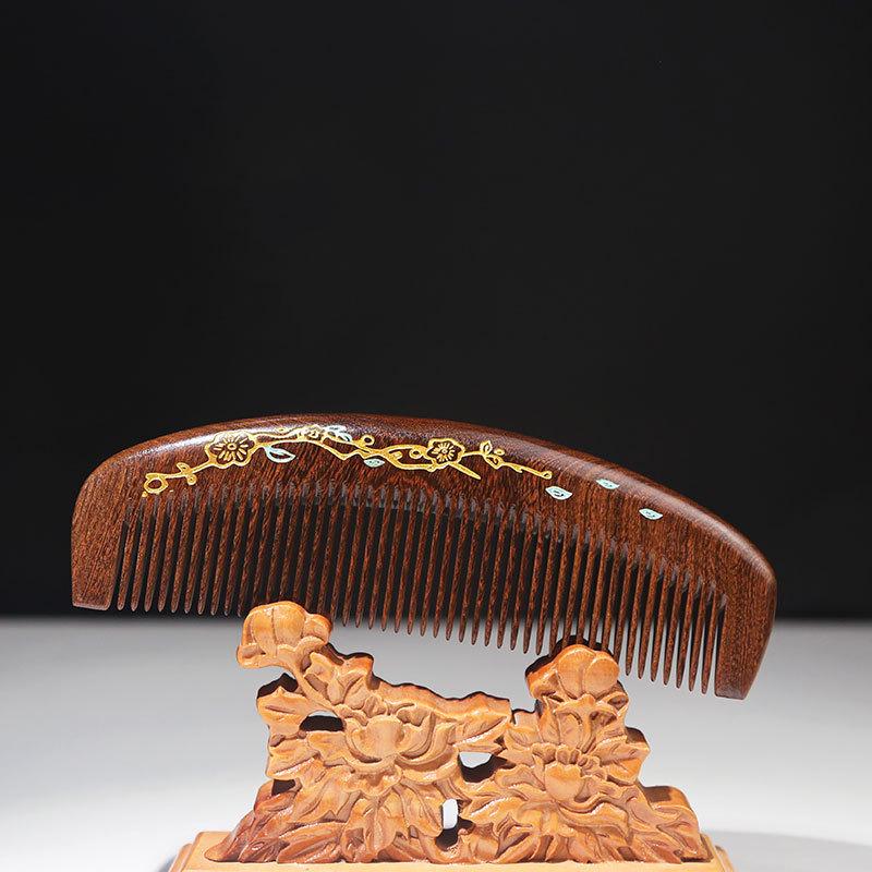 

Гребень из натурального черного сандала с золотым песком с мелкими зубьями - Антистатический, уменьшает выпадение волос, подходит для мужчин и женщин.