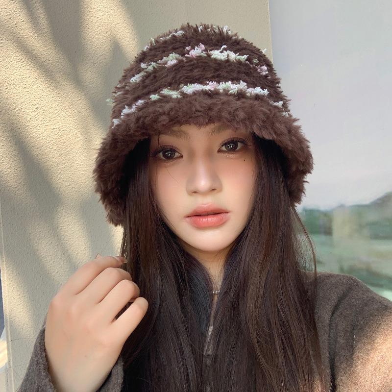 Winter Hat Women's Big Head Circumference Shows Face Small Bucket Hat Fleece Thermos Basin Hat Fashionable Versatile Bucket Hat