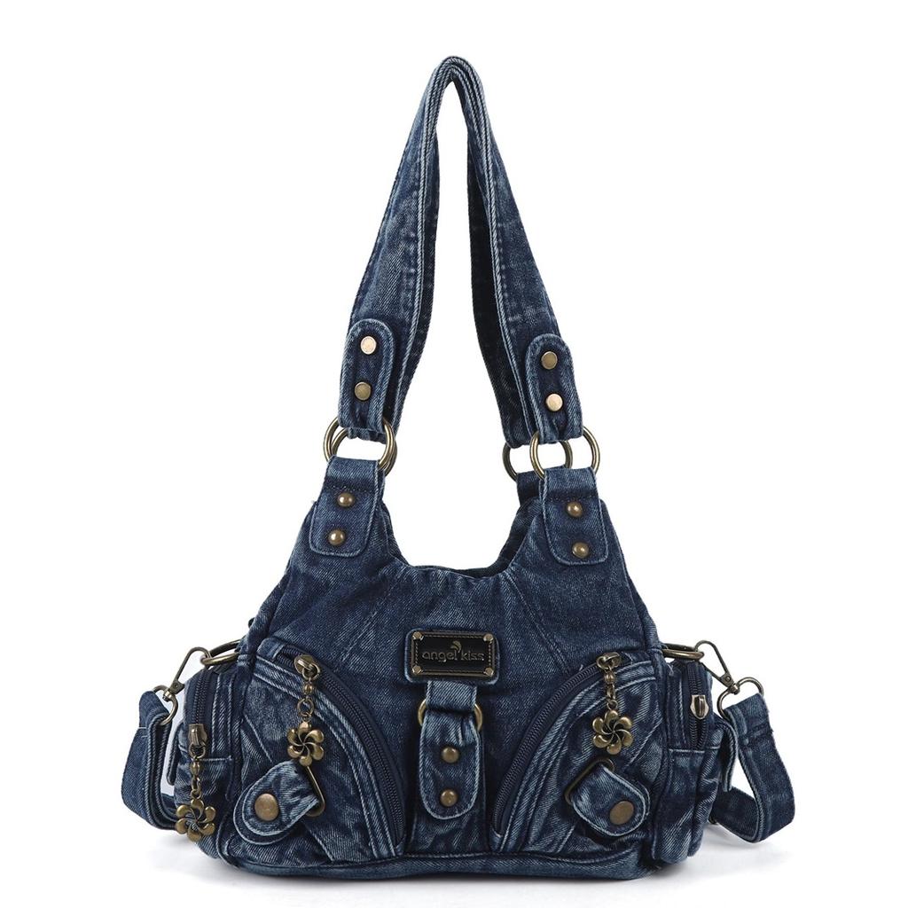 Angel Kiss Stil Retro Abgenutzte Leder Hobo Tasche, Edgy Y2K Umhängetasche Geräumige Schultertasche mit Mehreren Taschen für den Alltag
