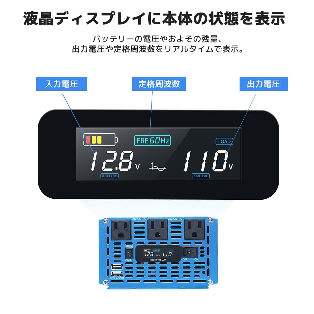 Innenlandsk LVYUAN 12V Momentan Ren Sinus DC 12V til AC 100V 3 AC Bilinverter for Solenergi Katastrofe Jordskjelvkatastrofe Kjøkken Utendørs og