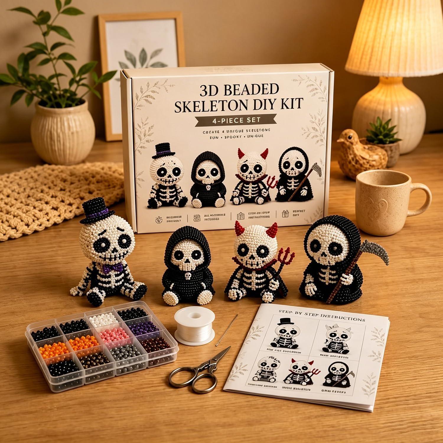 3D Beaded Skeleton DIY Kit, Petite 3D Beaded Skeleton Craft Kit and Instructions, Tiny Beading World 3D DIY Collection, DIY Skeletons Beading Set SET A