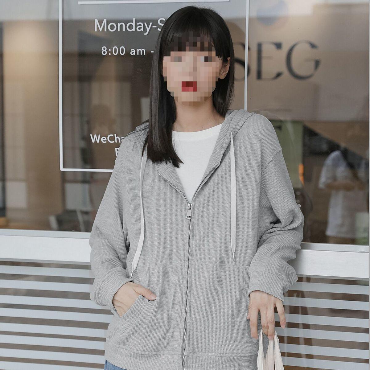 Women s French Chic Autumn Hooded Jacket: Slimming, Loose-Fit Sweatshirt M for 95-105 jin светло-серый