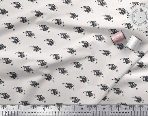Soimoi Japan Crepe Satin Fabric Basset Hound Dog Print Fabric by metre 42 Inch