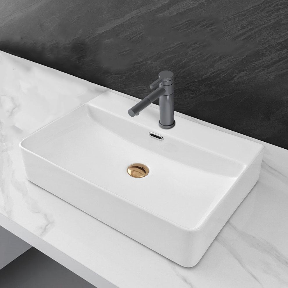 Bathroom Counter Top Ceramic Sink Rectangular Lavatory Porcelain White Wahsbasin