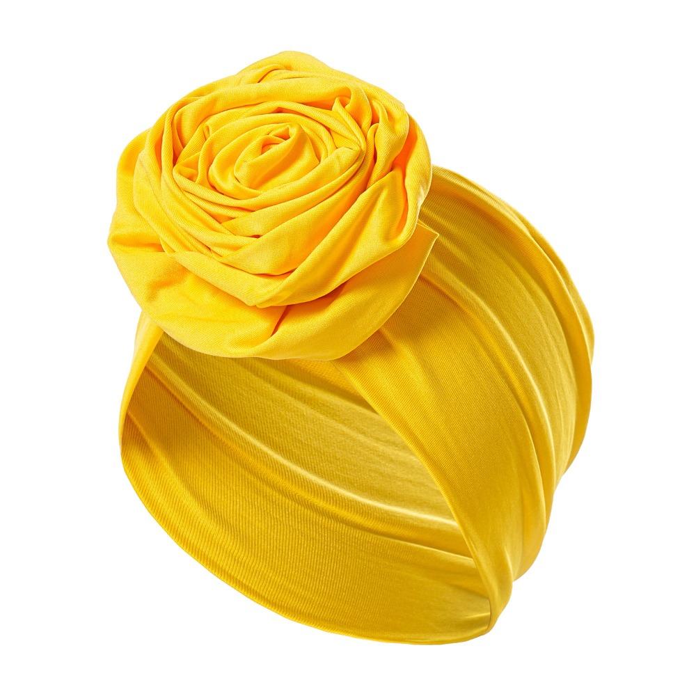 Elastic Boho Flower Bandana Raw Silk African Turban Cap Big Rose Flower Hairband  Hair Accessories