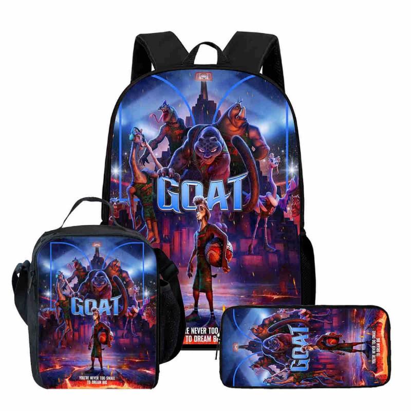 Kids Cartoon Backpack Set With Lunch Bag Pencil Case Ergonomic School Grade 1-2 Students Oxford Fabric Breathable