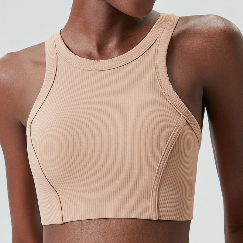 High Collar Willow Leaf Thread Beauty Back Exercise Underwear Women's High Strength Bubble Wrap Running Workout Bra Yoga Vest