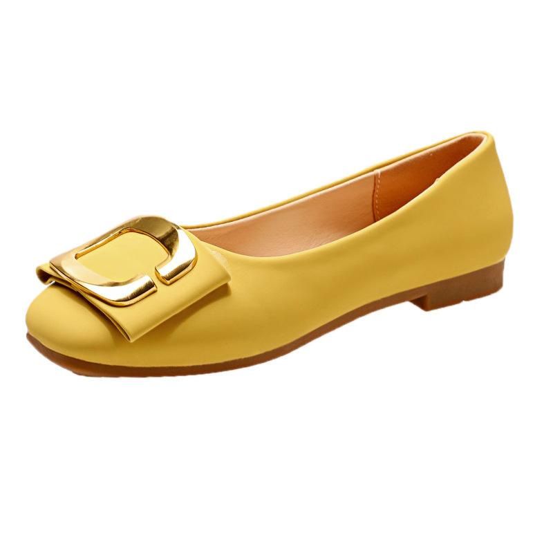 Beautiful square head thick heel single shoes women's popular new flat shoes soft sole square buckle light mouth ladyshoes