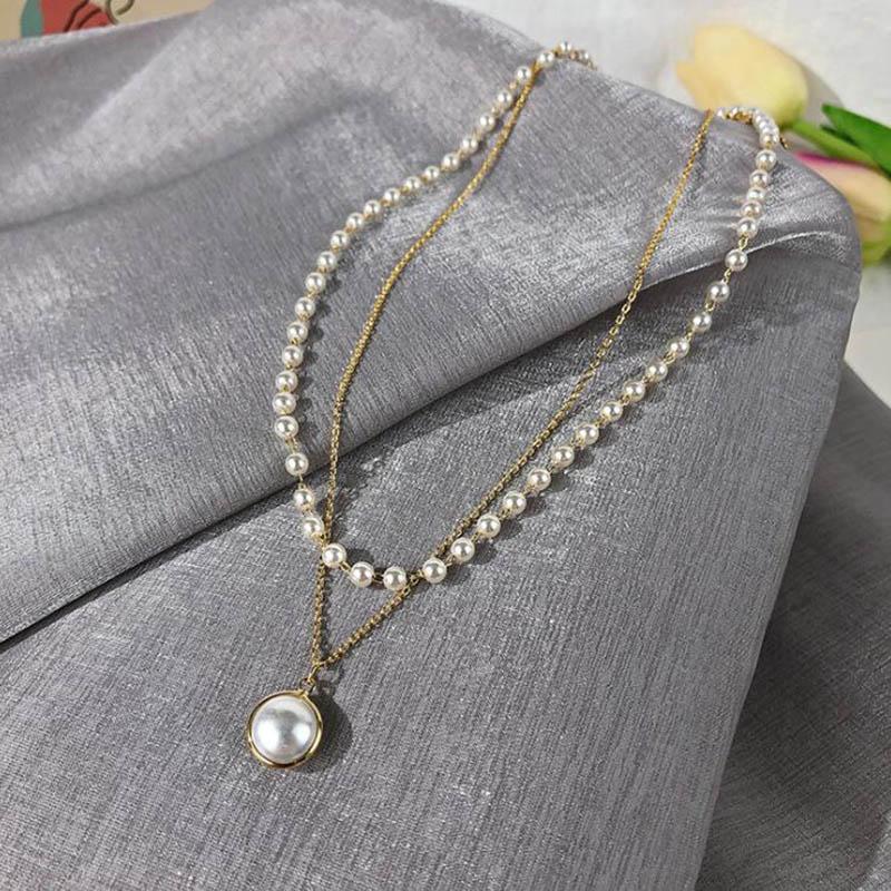 Kpop Pearl Pendant Necklace Gold Tone Layered Chain Choker Woman Egirl Bridesmaid Giveaway Gift Idea Dainty Angel Pendant Necklace Collares Mujer