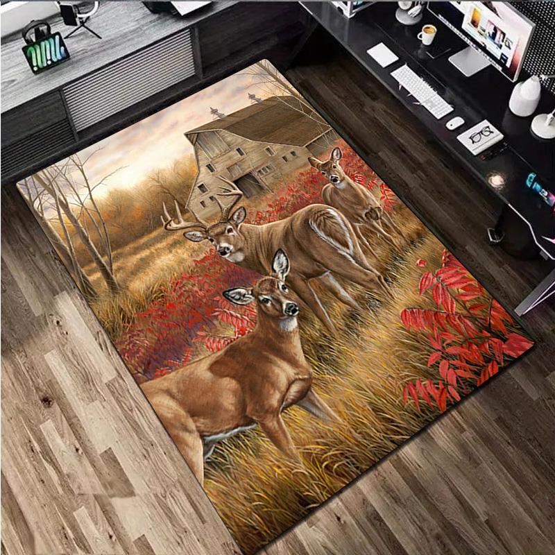 1Pc Animal Deer Print Rug - Home Decoration Carpet For Living Room Bedroom Flooring Computer Chair Area Rug